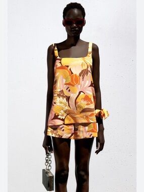 Zara Retro Tropical Print Matching Set Tank Top & Tailored Shorts Medium